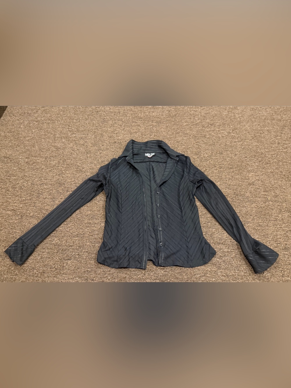 EUC! Black Button-Front Street Code Long Sleeve Shirt L Junior Ladies top sheer